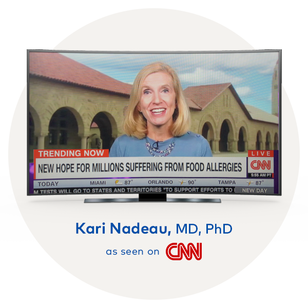image of our founder Dr. Kari Nadeau on a TV screen being featured on CNN